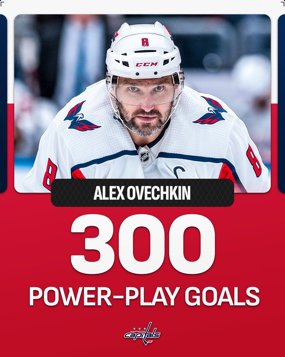 NHL's tweet photo. ANOTHER MILESTONE FOR OVI 🚨 

Alex Ovechkin (@ovi8) has now ripped home 300 power-play goals in his career! https://t.co/eRXfB3MKsB