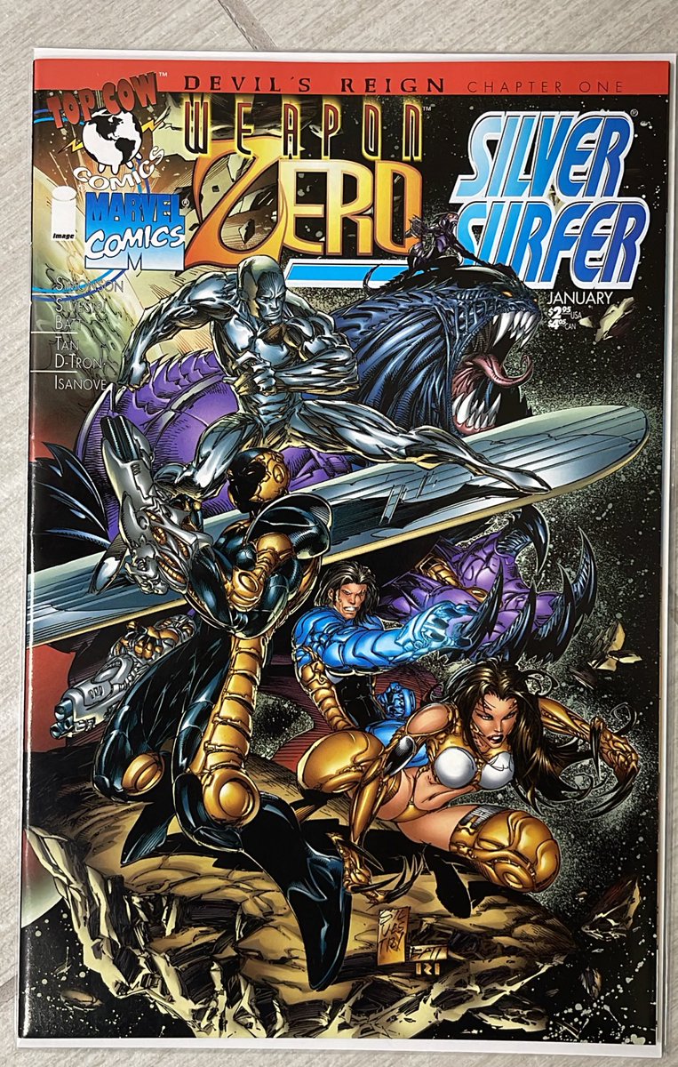 rholmes0520's tweet image. Tonight it’s chapter 1 of the @TopCow Marvel Comics crossover event, Devils Reign! It’s Weapon Zero Silver Surfer! Story by @WalterSimonson with art by @Marc_Silvestri Billy Tan, D-Tron @BATTinks and a host of talent!  #DevilsReign #MarvelComics #SilverSurfer #WeaponZero #comics