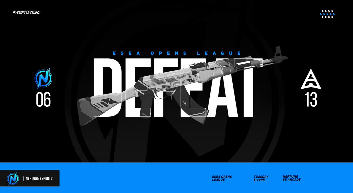 {#DEFEAT}

Unfortunately <a href="/ArcadeESP/">Arcade</a> gets the best of us this time. GGs! Back to the drawing board ✍️

#NeptuneCSGO #NeptuneRises