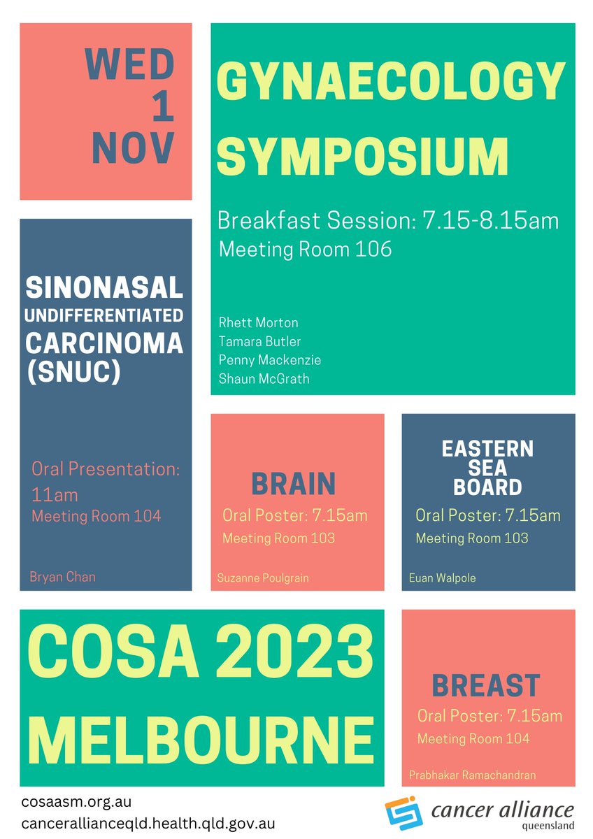 One week to go! Come join us at COSA, so many fantastic presentations! @COSAoncology @DrBryanChan @dr_pennymack @tamarabutler @PhilpotShoni #COSA23 #cancer #Queenland #COSA
