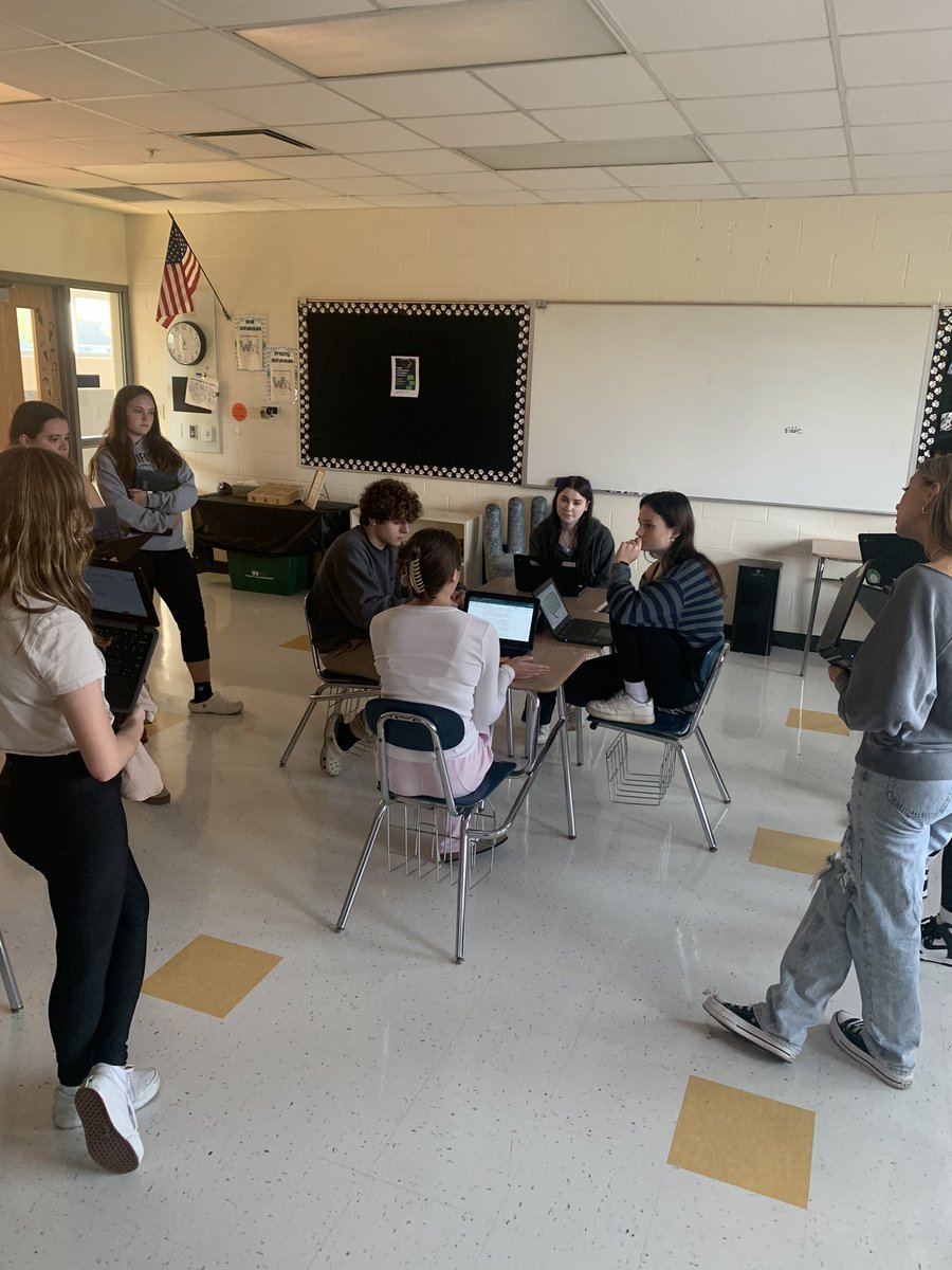 GoWHS_DrFike's tweet photo. First attempt at 4 Chair discussion today. They debated who was the greater hero: Achilles or Hector. They crushed it with evidence from the text and, more importantly, were respectful and kind while arguing. 💜💛 Proud of them! https://t.co/FcOD15yQgt