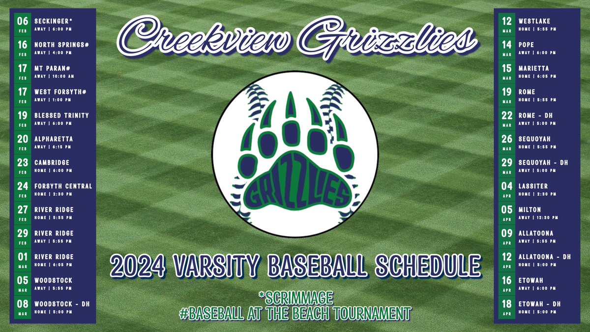 CVHSGrizzBSB's tweet photo. 2024 #GrizzGang schedule release! Lots of great competition on tap at The Den!
@CVHSGrizzlies @Prin_Santoro 
#TEAM https://t.co/T9yEtWUhuQ