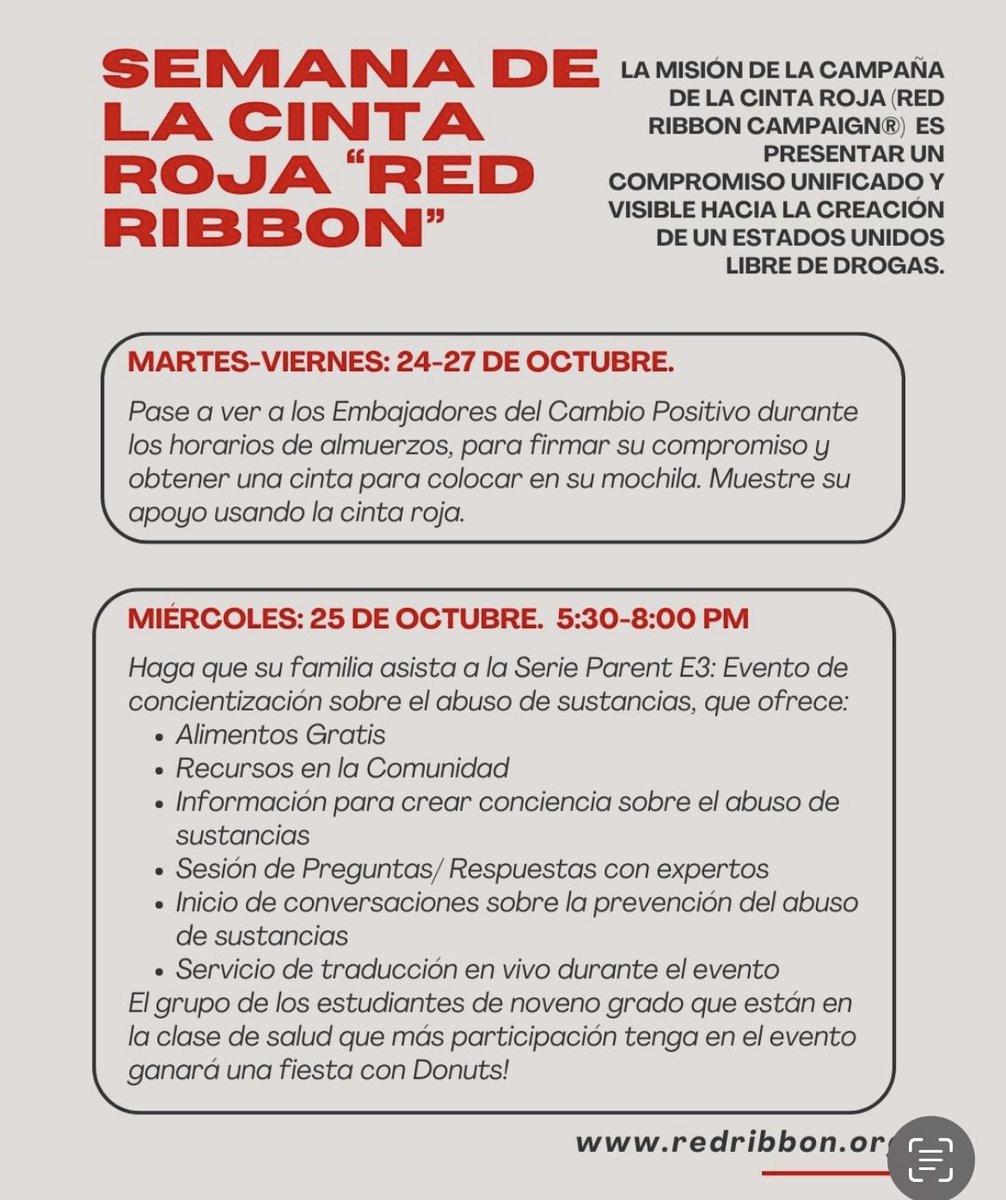 What a great start to Red Ribbon Week! You can still sign the pledge and get a ribbon during lunches this week. See you Wednesday at 5:30 at Osbourn for dinner and quality information about substance abuse at the Parent E3 Series.  #oneosbourn #RedRibbonWeek2023