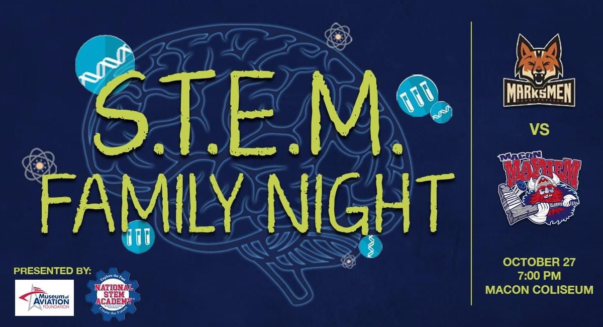 drmichelledavis's tweet photo. The Museum of Aviation &amp; National STEM Academy want YOU to join us for a night of hockey with the Macon Mayhem and “STEM” night as they play against Fayetteville! Purchase tickets here: https://t.co/SeEBWKP5Z6 Friday, 10/27 @ 7:00 pm. Ticket discounts to all Middle GA teachers! https://t.co/SKhycIM9rI