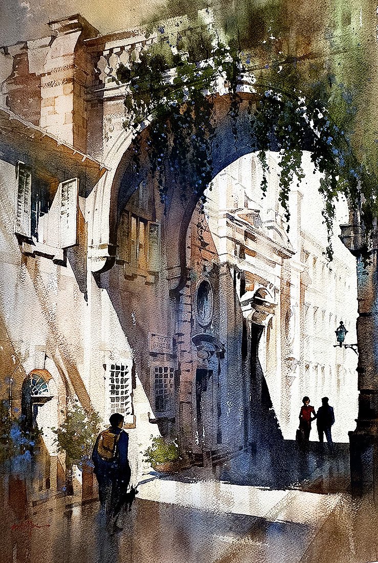twschaller's tweet photo. Shadow Patterns-Rome #art #architecture #watercolorpainting https://t.co/wXHE6YaNmX