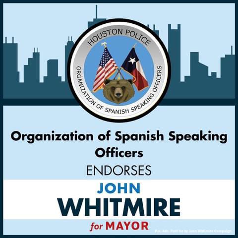 HPOUTX's tweet photo. Houston area law enforcement endorses John Whitmire to be the next mayor of Houston.
#HouNews #HoustonVotes #VoteHouston https://t.co/ywQYL9X49o