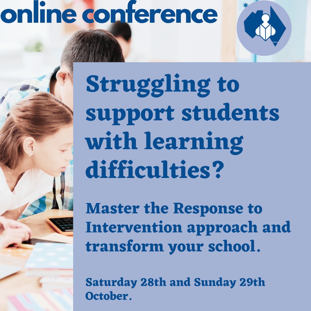 LD_Australia's tweet photo. Join us for our online conference ‘Best Practice Using an RTI Framework’, on Saturday 28th and Sunday 29th October. All sessions will be recorded and available for a month, so you are able to watch the presentations  in your own time. 
https://t.co/QeKt29Vq1L https://t.co/SZ1qh1Df4U