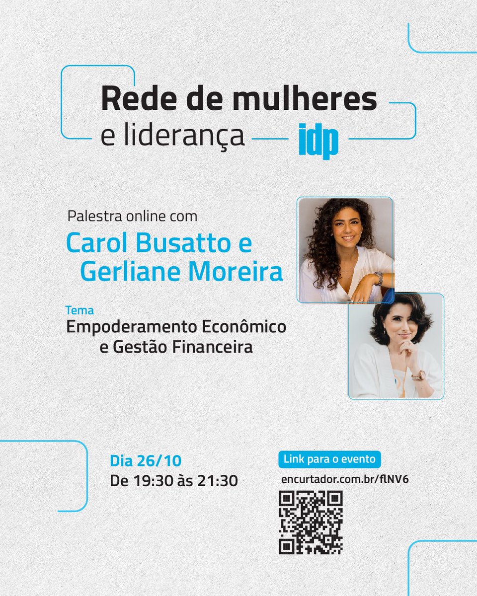 carolbusa's tweet photo. Nessa quinta-feira à convite do @SejaIDP falarei sobre Empoderamento Econômico com a Gerliane Moreira numa sessão on-line pelo zoom. O evento é aberto e gratuito, basta se inscrever pelo link abaixo. https://t.co/lRCtHilmkJ