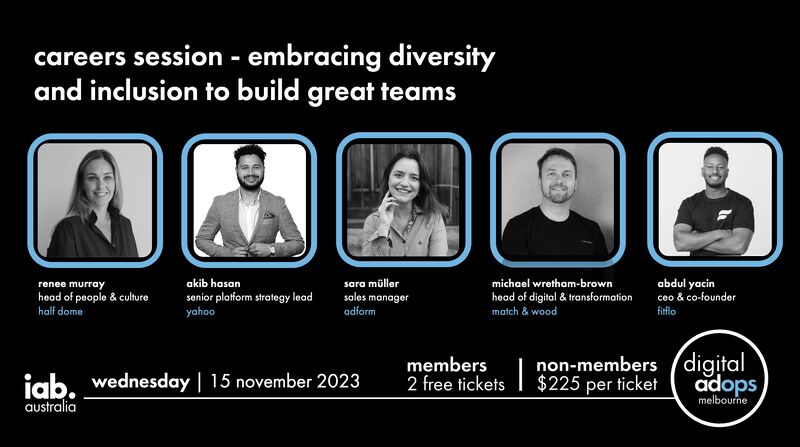 This year at @IABAustralia's annual #DigitalAdOps event, #HalfDome Head of People & Culture, Renee Murray, will step up to the panel for the career session, Embracing Diversity and Inclusion to Build Great Teams. Secure your spot via the link below!

rb.gy/tg2lq