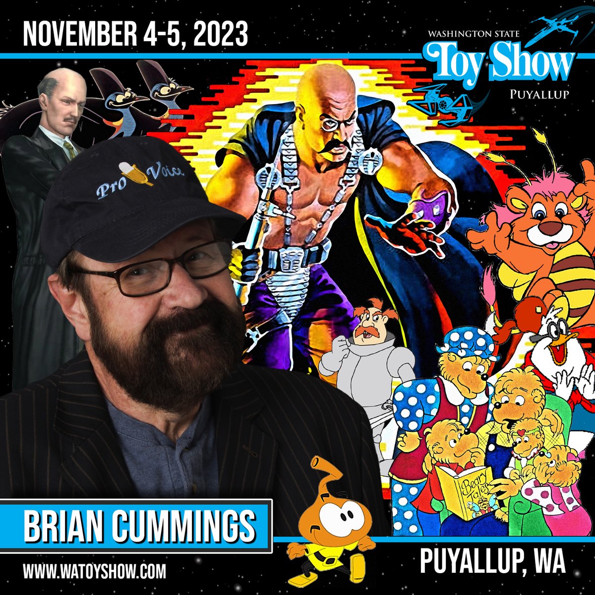 We have finally secured the Master of Mind Control for our final guest at the Washington State Toy Show in Puyallup.  Please welcome Brian Cummings to Puyallup on Nov 4th and 5th. Brian is known for providing the voice behind the evil Dr. Mindbender from G.I. Joe animated series.