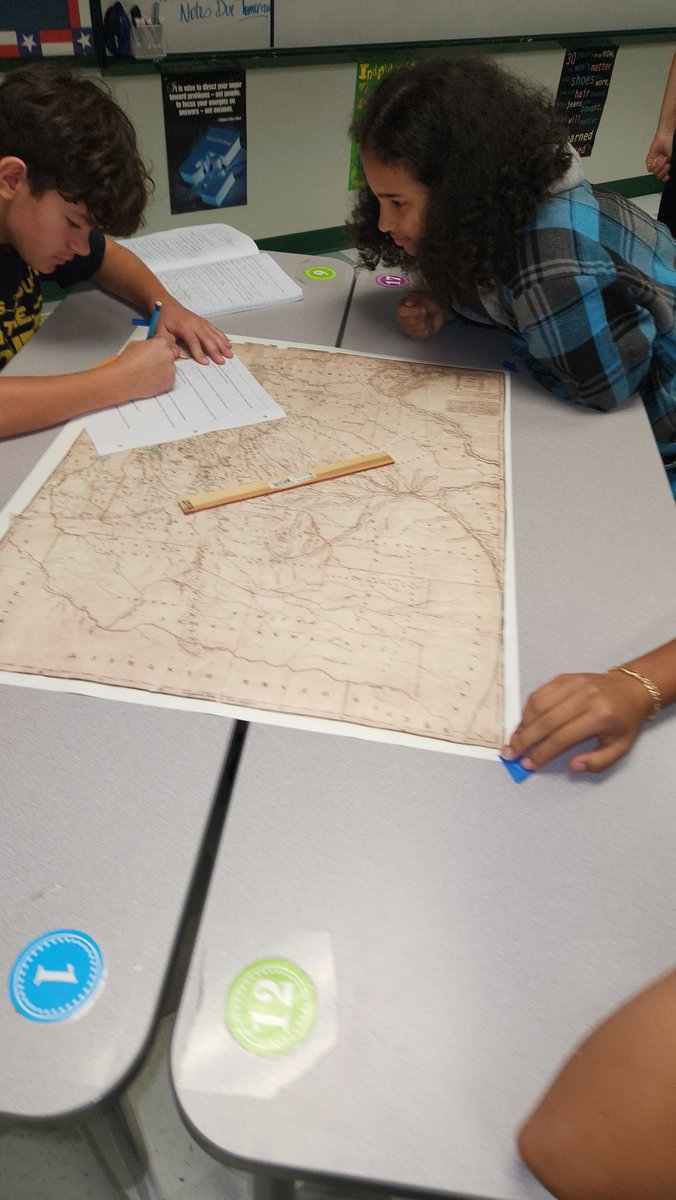 MarySci's tweet image. Students investigating Texas Colony Map and having to do some  proportional conversions.  Math meets history.  #texashistory #mapskills @RGC_MS_HS