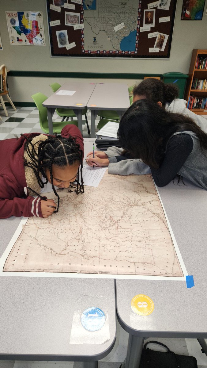 MarySci's tweet image. Students investigating Texas Colony Map and having to do some  proportional conversions.  Math meets history.  #texashistory #mapskills @RGC_MS_HS