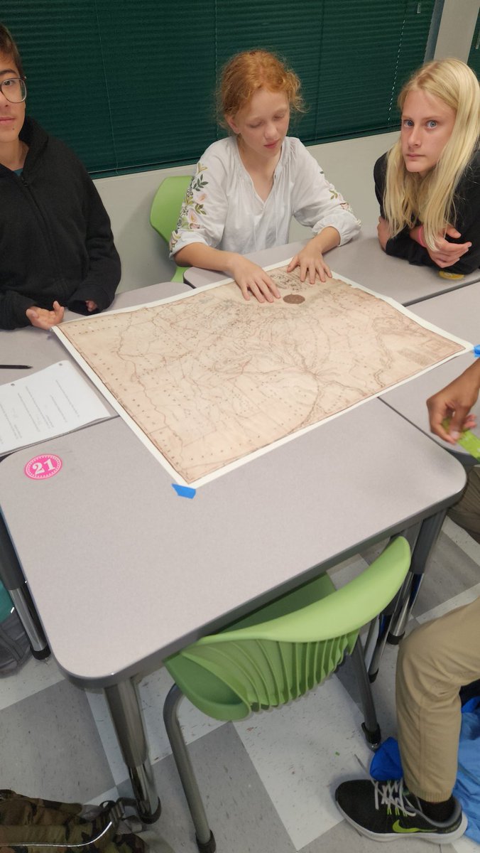 MarySci's tweet image. Students investigating Texas Colony Map and having to do some  proportional conversions.  Math meets history.  #texashistory #mapskills @RGC_MS_HS