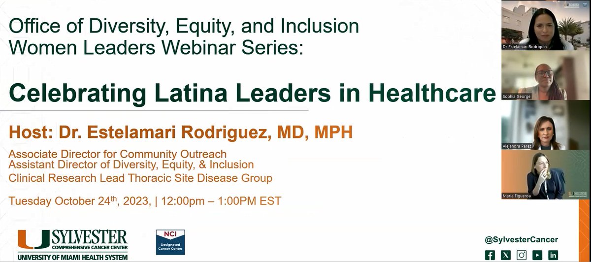 Closing Hispanic Heritage Month with a powerful @SylvesterCancer Women Leaders Webinar Series - Celebrating Latina Leaders in Healthcare with our amazing panelists @atperez_md @KenFigueroaLab @maritza_alencar Take home points: 🎯Work hard, it will pay off (despite the…