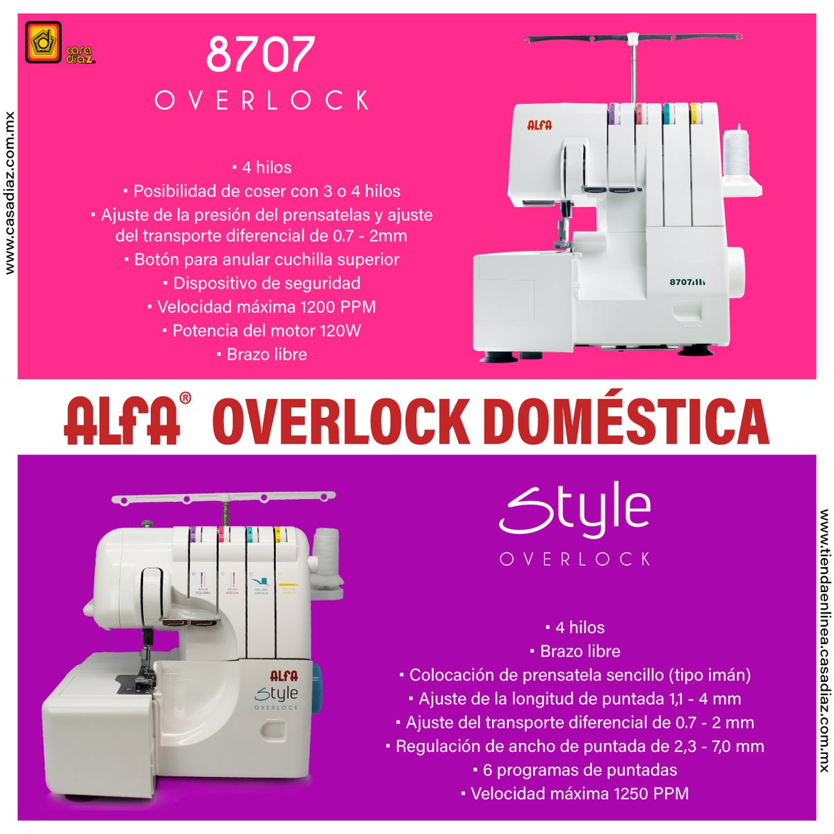 CasaDiazMX's tweet image. Si buscas una #overlock doméstica de 4 hilos; #Alfa tiene estas dos excelentes opciones para ti 👉 casadiaz.com.mx/busqueda?produ…