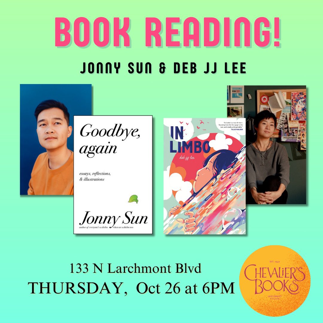 hi LA! i’m doing my first in-person book event in LA since 2017 in support of the great @jdebbiel’s incredible new book IN LIMBO!! it’s this thursday at @ChevaliersBooks!! free to attend! come by!!