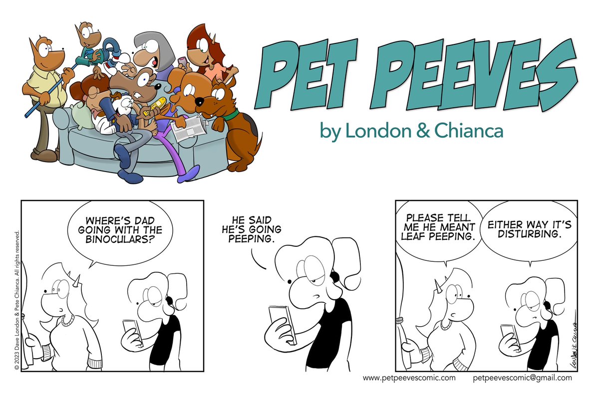 PetPeevesComic's tweet image. Pet Peeves 10/24/23: CJ makes a peep. (Sign up to get Pet Peeves in your inbox at petpeevescomic.com/subscribe!) #leafpeeping #foliage #fallfoliage #comicstrip #humor
