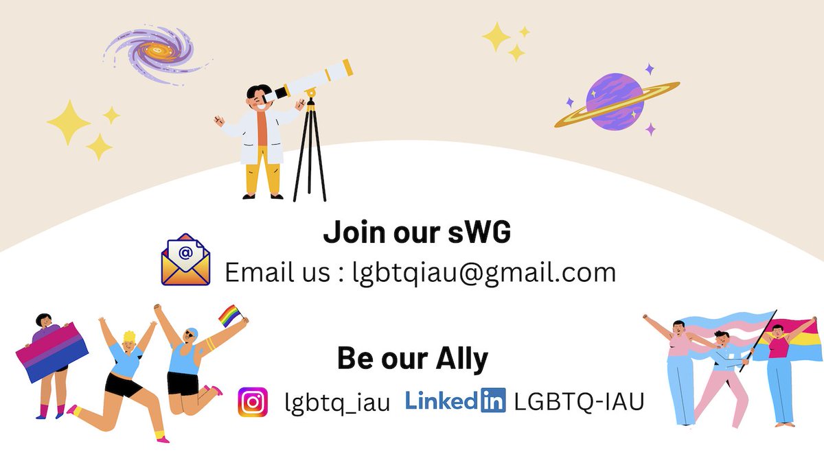 Thank you for joining us this week as we honoured the many contributions of LGBTQIA+ astronomers. To get involved, consider joining the conversation with the IAU subWG on LGBTQ+ Communities in Astronomy! 🏳️‍🌈 🔭 #IAUOutreach #LGBTQIA #Representation #Pride