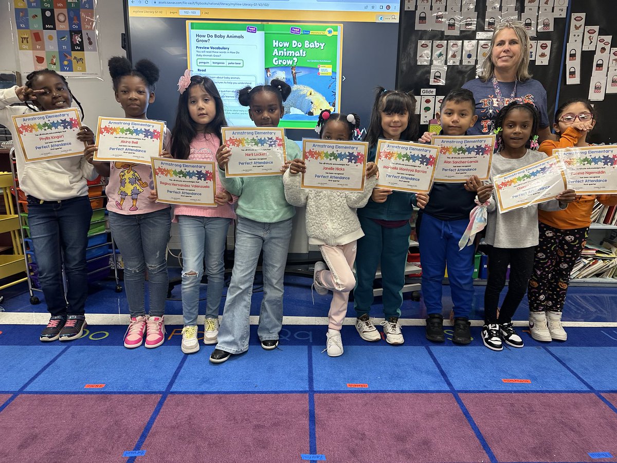 Armstrong_HSD's tweet photo. Exciting news! Our little scholars just completed the first quarter of first grade with perfect attendance! ππ We're so proud of their dedication to learning and can't wait to see what the rest of the school year holds. Way to go! πππ― #PerfectAttendance #FirstGradeAdventures https://t.co/KwJvZABjZe