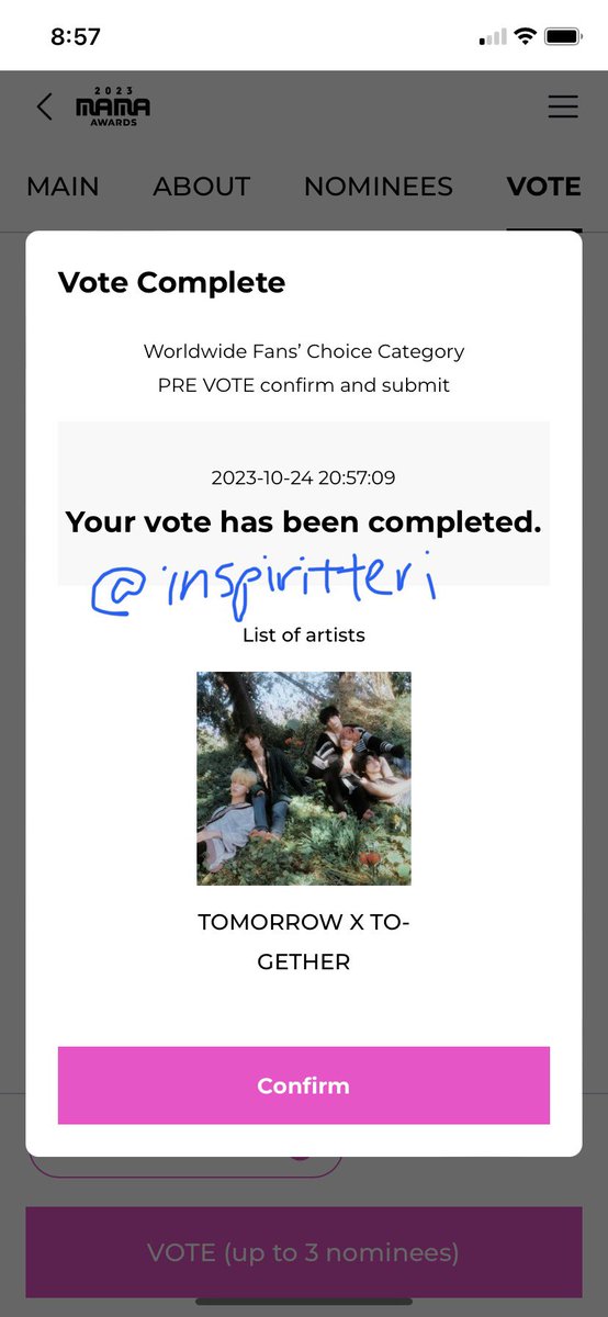 inspiritteri's tweet photo. @MnetMAMA #MAMA_VOTEDUMP https://t.co/Xs5mK9XicH