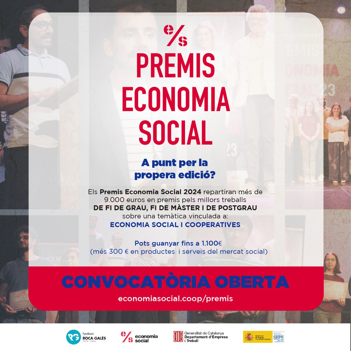 🔊 Atenció estudiants d'universitat!

➡️ Ja teniu a punt els vostres treballs per presentar a la propera edició dels #PremisEconomiaSocial als millors treballs universitaris sobre Economia Social i Cooperatives?

👉 Aviat publiquem les bases! Hi haurà més de 9.000€ en premis!
