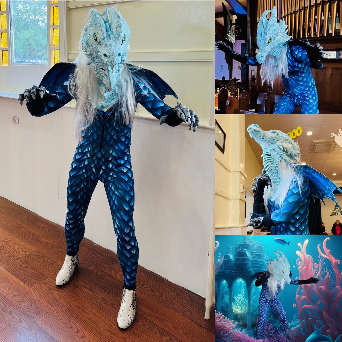 SHB6964's tweet image. Since no one is dressing up for Halloween at work this year, I will share with you my Riptide, SeaWing inspired, costume for Tui Sutherland’s WINGS OF FIRE fans. 🐉🔥 *Special thanks to Chris Ballard &amp;amp; his photoshop skills at putting me in an underwater adventure! 🌊 @Scholastic