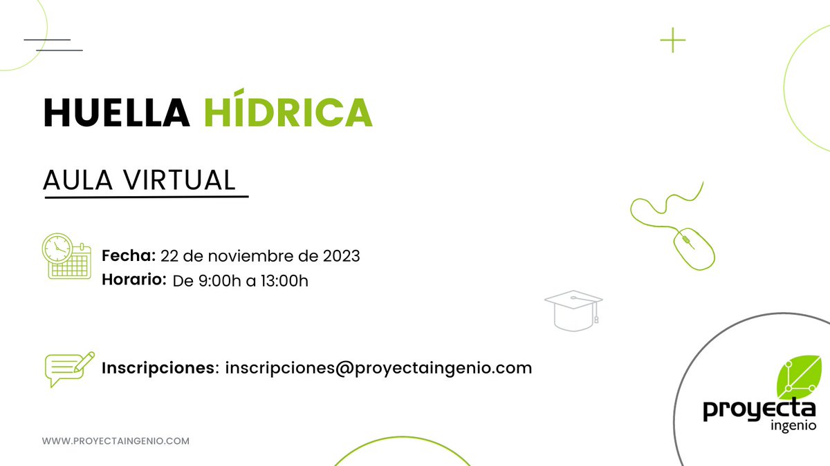 💥 NUEVO CURSO EN MODALIDAD AULA VIRTUAL 💻 Huella Hídrica. ✅
📅 El próximo 22 de noviembre de 9:00 a 13:00h
Más información e inscripción  👇👇👇
acortar.link/7rzFqo
