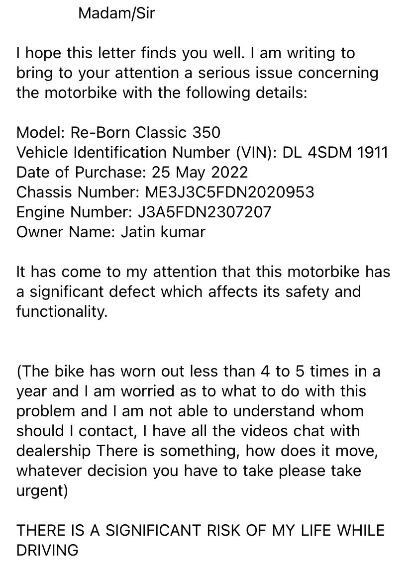 Kannu966's tweet image. Poor after sale service Royal Enfield. Sadly sharing the experience and harassment bought after spending hard earned. #poorproduct #poorservice #royalenfield #PMOIndia #India #delhi #quality #servicepublic