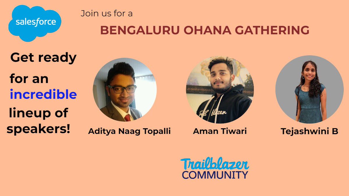 Excited to announce our speaker lineup for the Bengaluru Ohana Gathering Aditya Naag - Dreamforce 2023 Highlights Aman - Integration using Flows Tejashwini B - Managing Releases with Salesforce DevOps Center @true__altruist @_harshitt @Sesha__ Link: lnkd.in/dt--wTr9