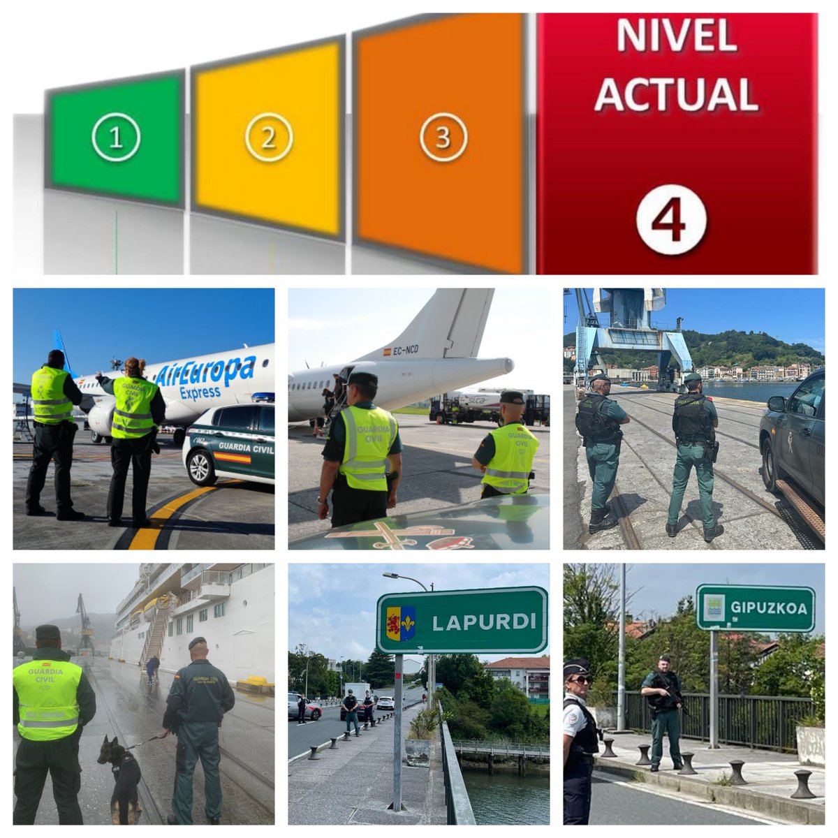 Guipuzcoa_Gc's tweet image. En el 𝗻𝗶𝘃𝗲𝗹 𝗮𝗰𝘁𝘂𝗮𝗹 𝗱𝗲 #𝗔𝗹𝗲𝗿𝘁𝗮𝗔𝗻𝘁𝗶𝘁𝗲𝗿𝗿𝗼𝗿𝗶𝘀𝘁𝗮 (4) reforzamos la #seguridad (24/7) en Aeropuerto #Fuenterrabia,  Puerto #Pasajes y Fronteras #rún.