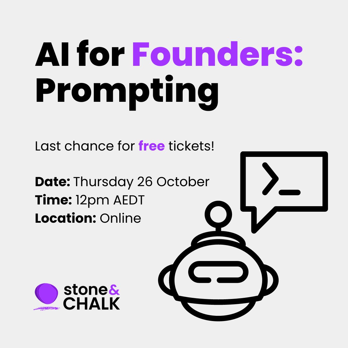 It's your last chance to secure free tickets to our AI for Founders session happening tomorrow at 12pm AEDT. Can't make it on the day? Everyone who registers will get a copy of the recording following the event. Secure your free ticket here: hubs.ly/Q026Gz_P0