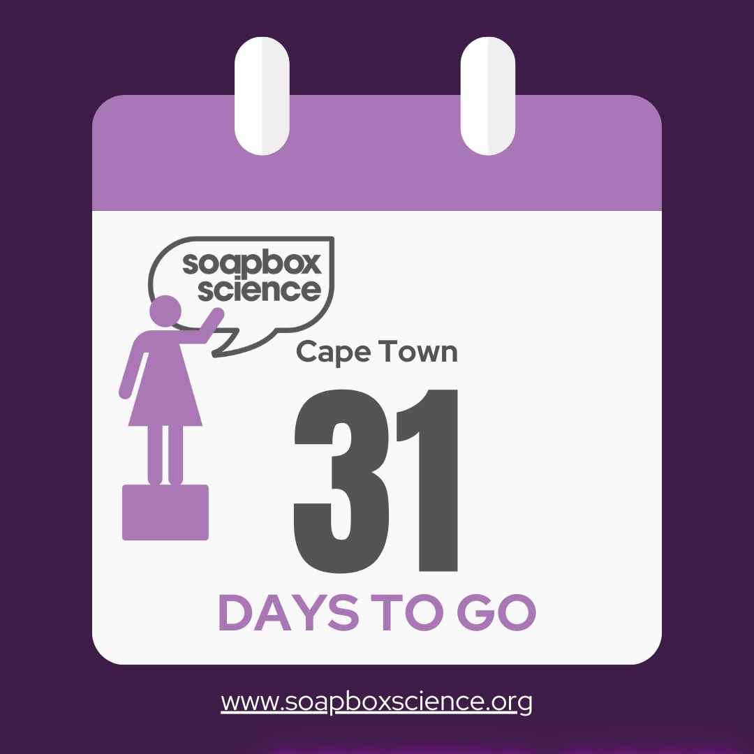Exactly ONE month to go until #SoapboxScience will be hitting the streets of #CapeTown 📢 Mark your calendars and head down to the 📍V&amp;A Waterfront on the 🗓 25th November to show some support for our incredible #womeninscience 💪See you there 🤩