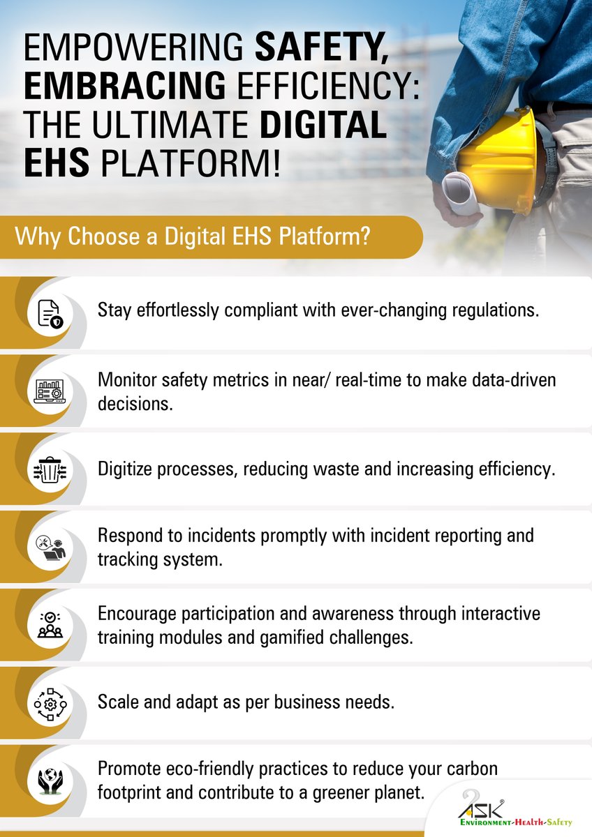Askehs_software's tweet image. Experience seamless compliance, real-time monitoring, and paperless processes. Foster a culture of safety, engage employees, and reduce your environmental impact. Implement the transformative journey of a Digital Safety System!