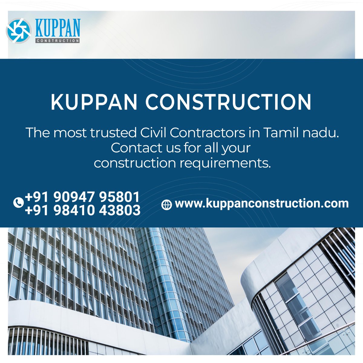 Kuppan Construction...!
The most trusted civil Contractors in Tamil nadu.
Contact us for all your construction requirements.
Call Us : +91-98410 43803 / +91-90947 95801
Visit Our Websiteite : kuppanconstruction.com
#kuppanconstruction #civilcontractors #civilcontractorsinchennai