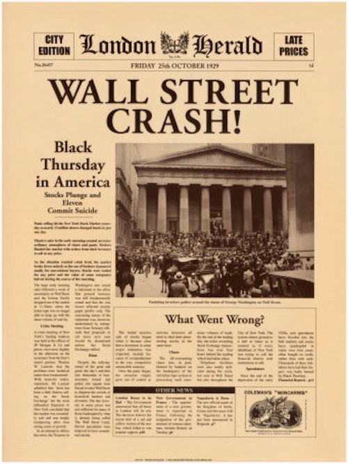 #OTD in 1929
The day after Black Thursday
‘WALL STREET CRASH! Black Thursday in America - Stocks Plunge and Eleven Commit Suicide’
London Herald, 25th October, 1929
#WallStreetCrash #BlackThursday #GreatDepression
