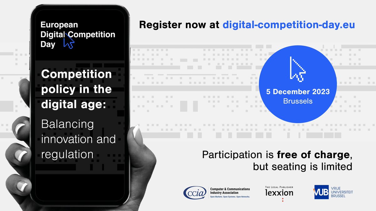 Join us on 5 December for the 🇪🇺 #DigitalCompetitionDay. ⚖️ This dynamic conference will explore the role of #competition law and #regulation in Europe's rapidly evolving #digital landscape. FREE of charge, but seating is limited! Register now️ 📝➡️ digital-competition-day.eu