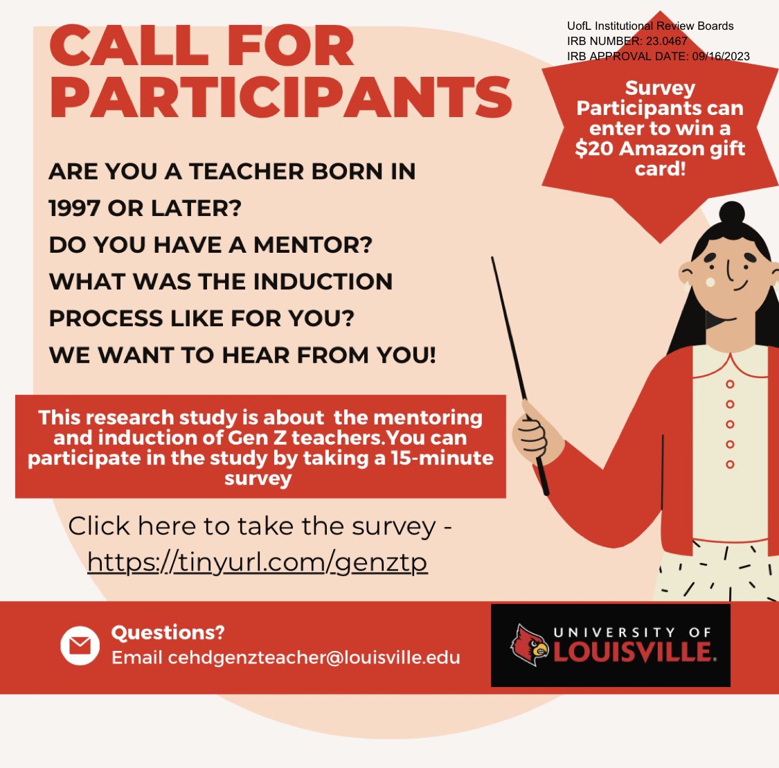 Call for Participants! We are looking for teachers born in 1997 or later for a short survey. Participants can enter to win an Amazon gift card! Take the survey at tinyurl.com/genztp