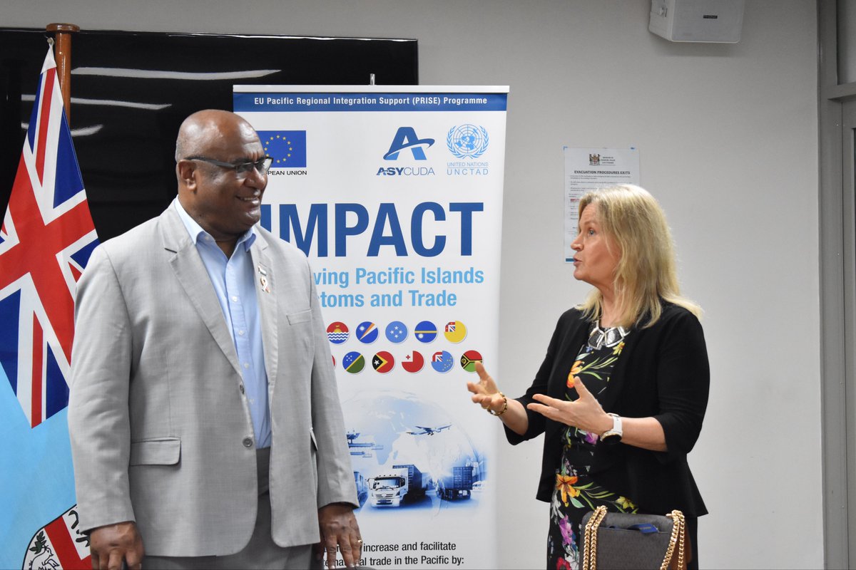 AsycudaPacific's tweet image. Fiji is gearing up to harmonize and digitise trade processes! DPM Hon. @KamikamicaManoa received from EU Deputy Head of Delegation, Dr.@askoltu, the Blueprint for Fiji's National #SingleWindow System developed with technical support from @UNCTAD @ASYCUDAPacific
#AID4Trade