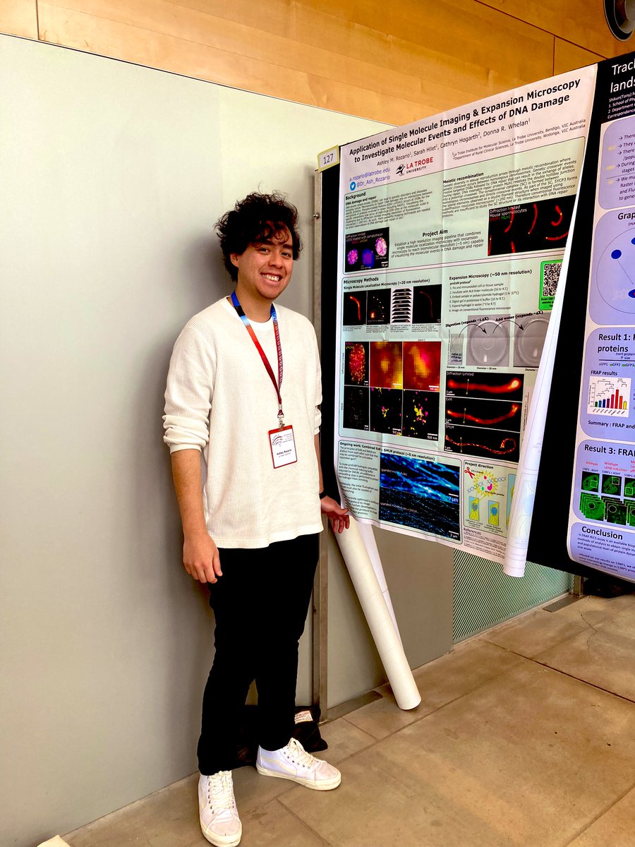 DrDonnaWhelan's tweet photo. Great to see @Dr_Ash_Rozario showing off single molecule and expansion microscopies and their applications in genomic instability studies during the #ACDTM23 poster sessions! Lots of fruitful discussions and potential new projects! https://t.co/CS2v1AxRox