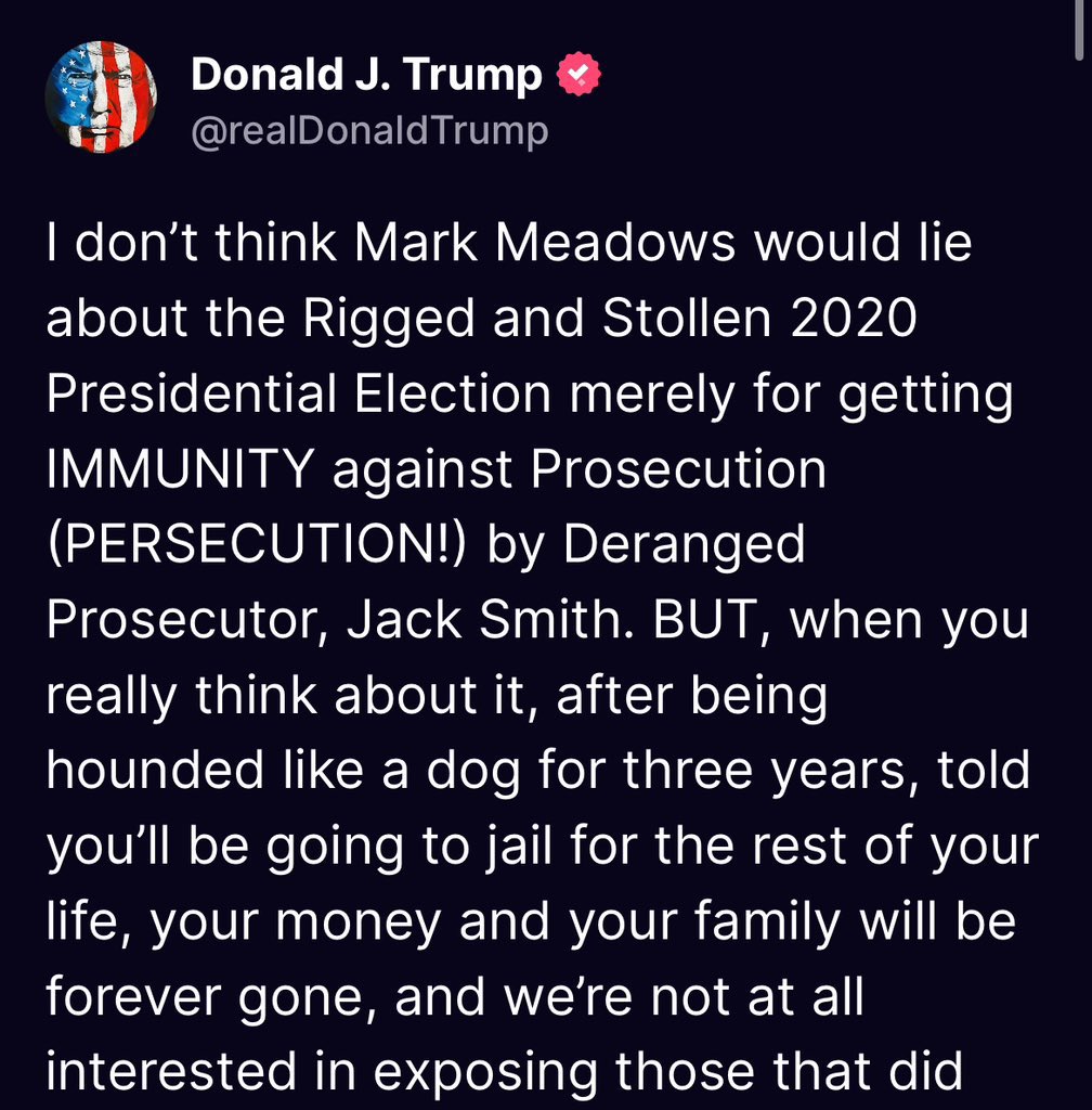 pattyeludwig's tweet image. And he's on a gag-order-breaking roll.  Now let's go for Meadows in the Federal case! Yep, he definitely wants to go to jail, asap please. #witnessintimidation