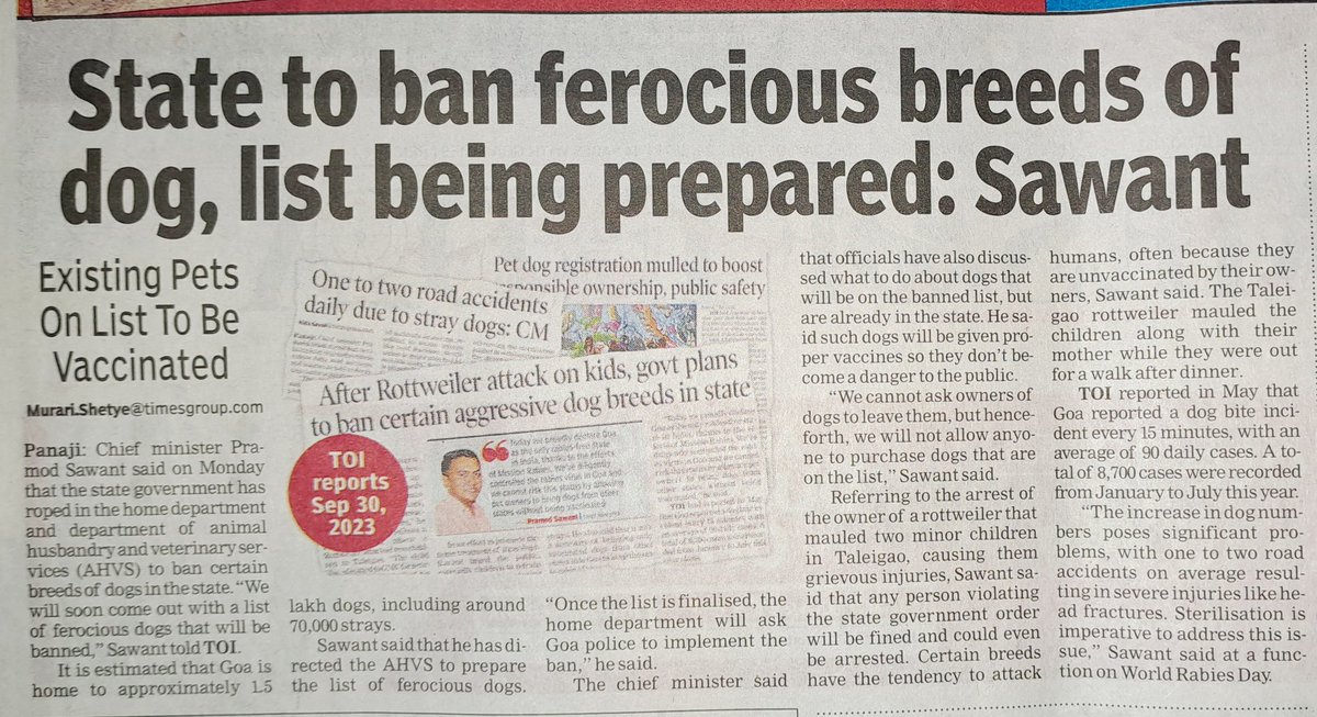 The Indian STRAY DOG bites more INDIANS than any BREED on earth yet govt bans certain breeds due to 1 attack. Why not ban stray dogs that kill more Indians than all the world's 'dangerous breeds' put together? <a href="/DrPramodPSawant/">Dr. Pramod Sawant</a> <a href="/goacm/">CMO Goa</a> <a href="/PMOIndia/">PMO India</a> <a href="/PRupala/">Parshottam Rupala</a> <a href="/Dept_of_AHD/">Dept of Animal Husbandry & Dairying, Min of FAH&D</a> <a href="/VijayGoelBJP/">Vijay Goel</a>