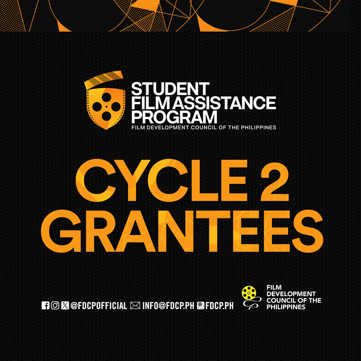 fdcpofficial's tweet photo. SFAP CYCLE 2 RESULTS ARE OUT! The FDCP is thrilled to announce the grantees of the Student Film Assistance Program (SFAP) Cycle 2 of 2023!

Congratulations to all the selected grantees! The FDCP looks forward to the successful completion of your respective films. #FDCP #SFAP https://t.co/cBEfp7dAsk