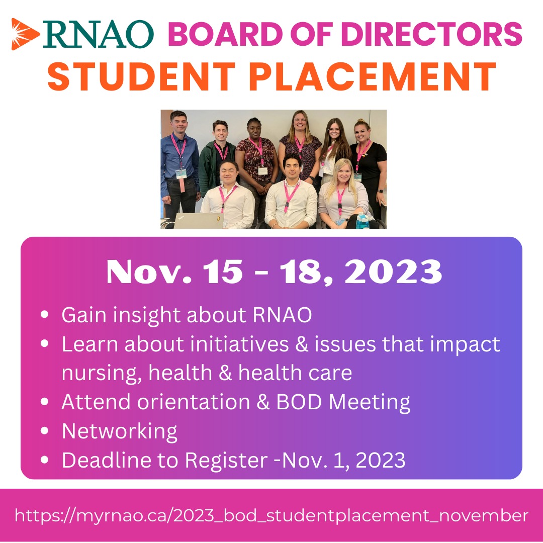 judy_liou_'s tweet photo. Our next @RNAO Board of Directors' Student Placement will be held from Nov. 15 - 18, 2023.  This is an opportunity to learn  &amp; gain first-hand insight into #RNAO.

Register before Nov. 1:
https://t.co/ND2t91C1Dc

@DorisGrinspun
@ClaudetteHollow
@LhamoDolkar2023 https://t.co/OR8xlXu663