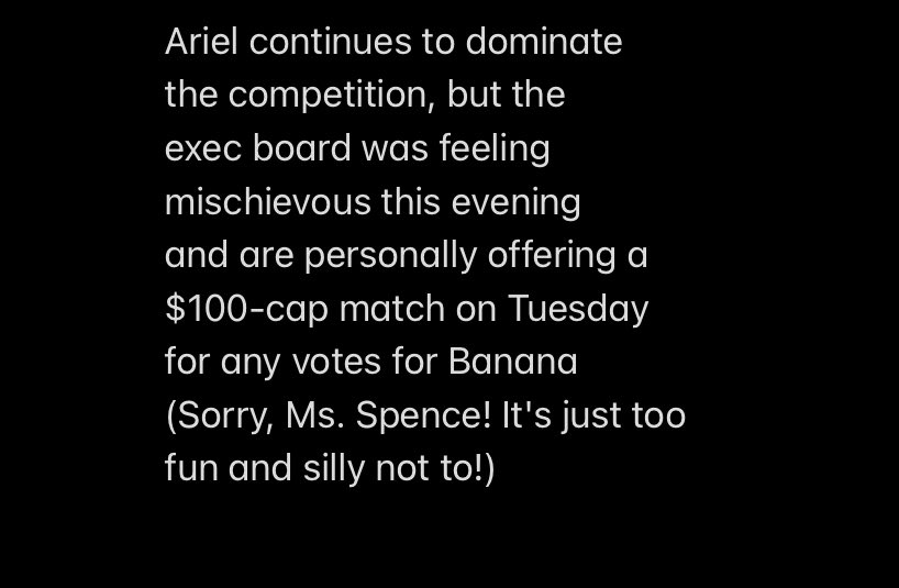 ⁦<a href="/LockeSchoolNYC/">LockeSchoolNYC</a>⁩ ⁦<a href="/kamar_samuels/">District3Supt</a>⁩ This is it! See you at arrival Wednesday morning. 🍌 is feeling hopeful.  Will Ariel continue to hold the top spot? 🤔