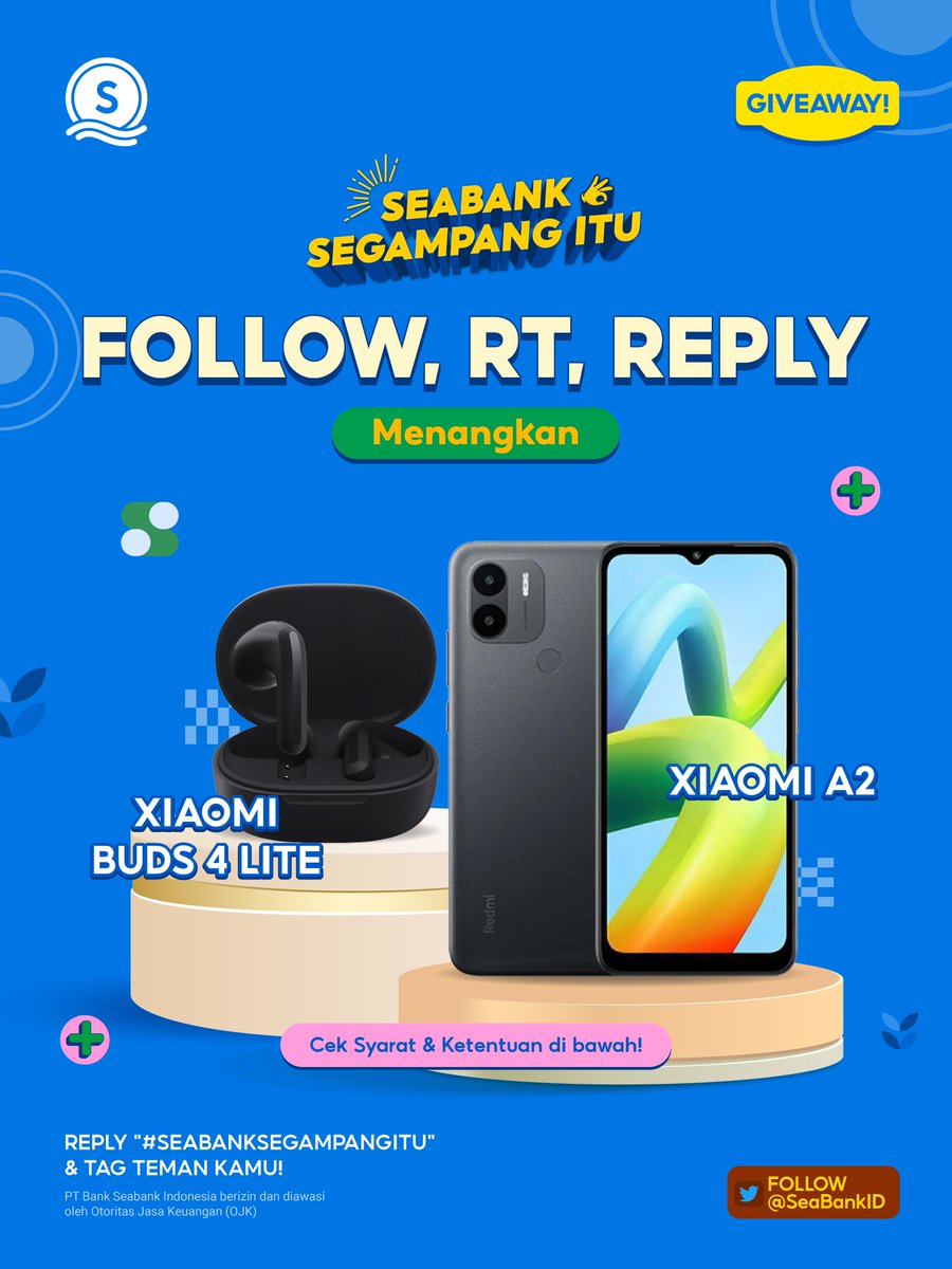 SeaBankID's tweet photo. 👌FOLLOW, RT, REPLY &amp; MENANGKAN BUNDLE XIAOMI👌
GIVEAWAY #SeaBankSegampangItu!!

HADIAH BARU NIH! Yuk cek S&amp;K berikut:
1. FOLLOW Twitter @SeaBankID
2. RT &amp; REPLY "#SeaBankSegampangItu"
3. TAG TEMAN KAMU!

Info lengkapnya cek di sini 👉 https://t.co/UVWbP2bRrJ ✨ https://t.co/6HRILSw44r