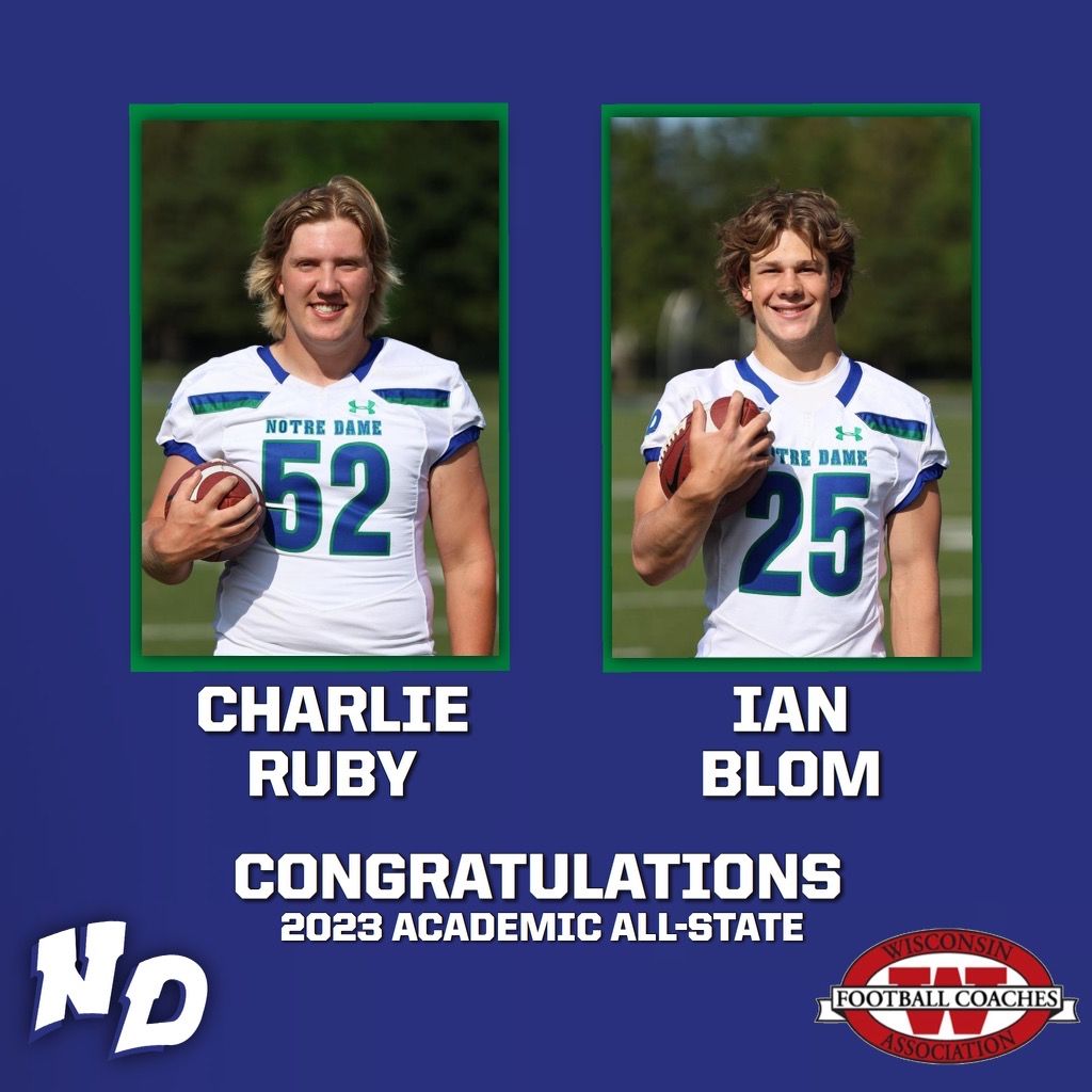 ndatritonfb's tweet photo. Congrats to 2 of our seniors, Ian and Charlie, on making the Individual Academic All-State Team! Academic qualification includes a cumulative GPA of 3.75 or higher. #GoTritons 🔱📚🏈 #studentathlete https://t.co/qulzOuNyee