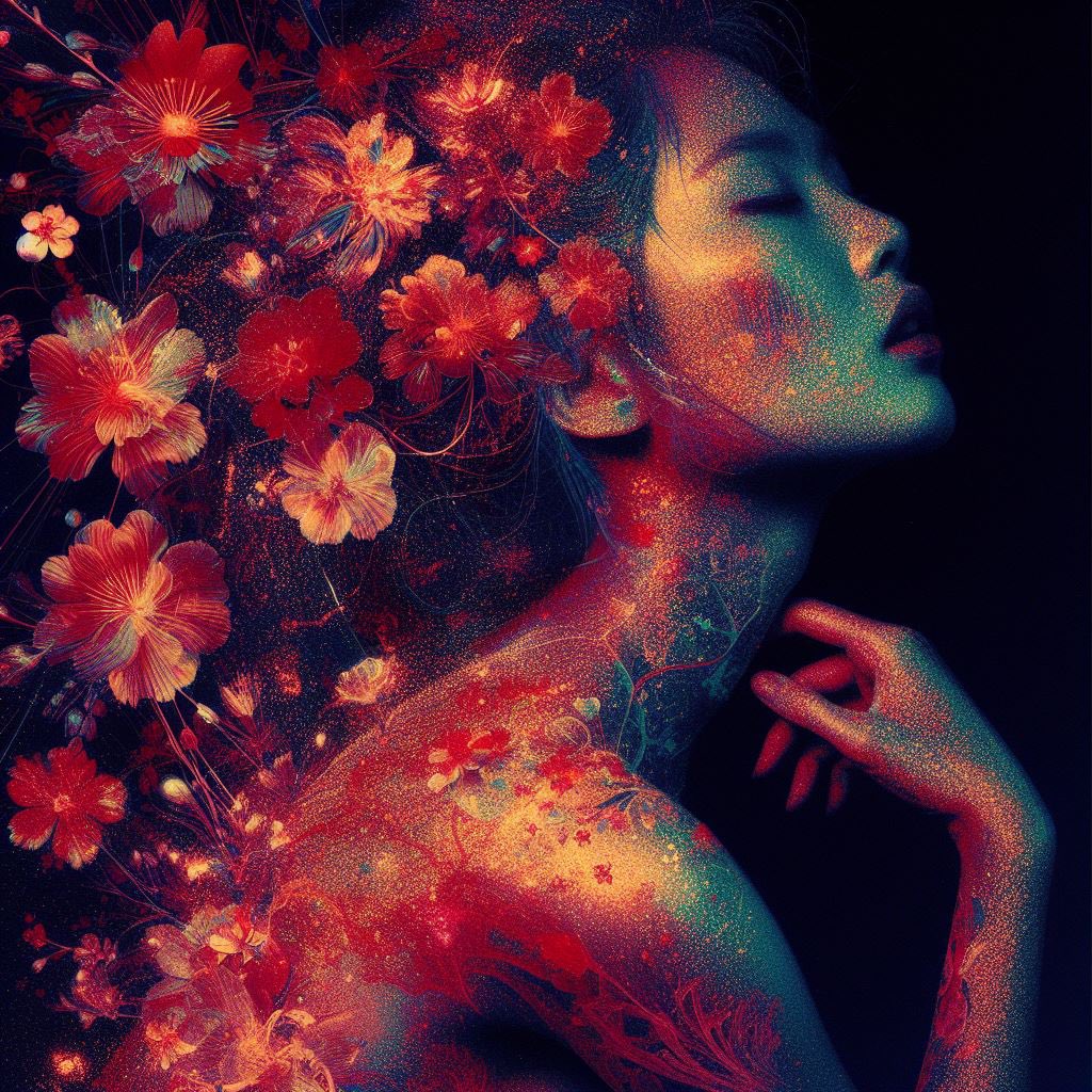 Axelson999's tweet image. 芸術作品、スクラッチアート、シノワズリ、女性の身体の美しさを神秘的に表現する、カラフル、花、多重露光スタイル、キラキラ、赤の情熱を表現、生命の神秘、x_ray
#DALLE3