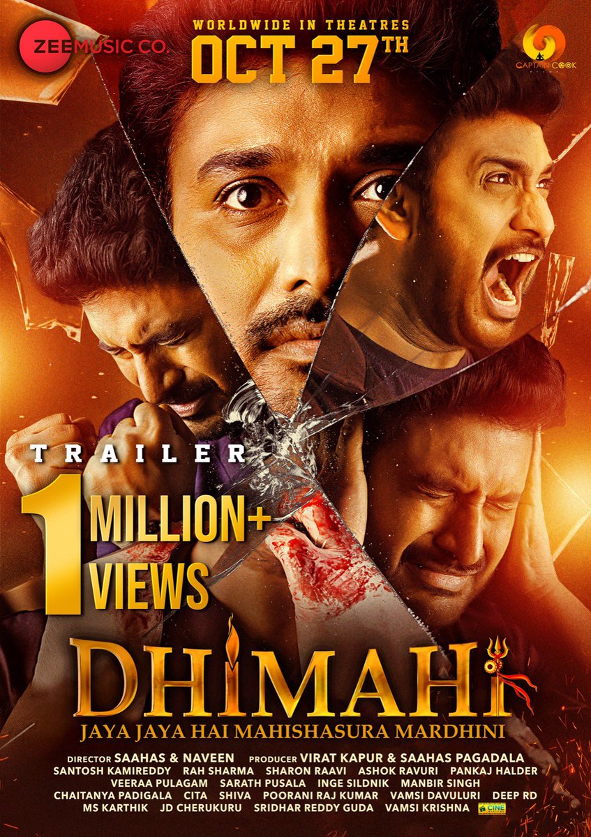 baraju_SuperHit's tweet photo. The Intense & Intriguing #Dhimahi Trailer crossed 1 Million views 💥🕺🥁

#Dhimahi Trailer ▶️ : https://t.co/wn3Blljrc2

#Dhimahi In Theatres from OCT 27th 📽️
Captaincooks films & zeemusicsouth ♥️

#DhimahiOnOct27th
@saahaspagadala @MDeepak0808 @ChayPadigala @CineDigital_ @zeemusicsouth