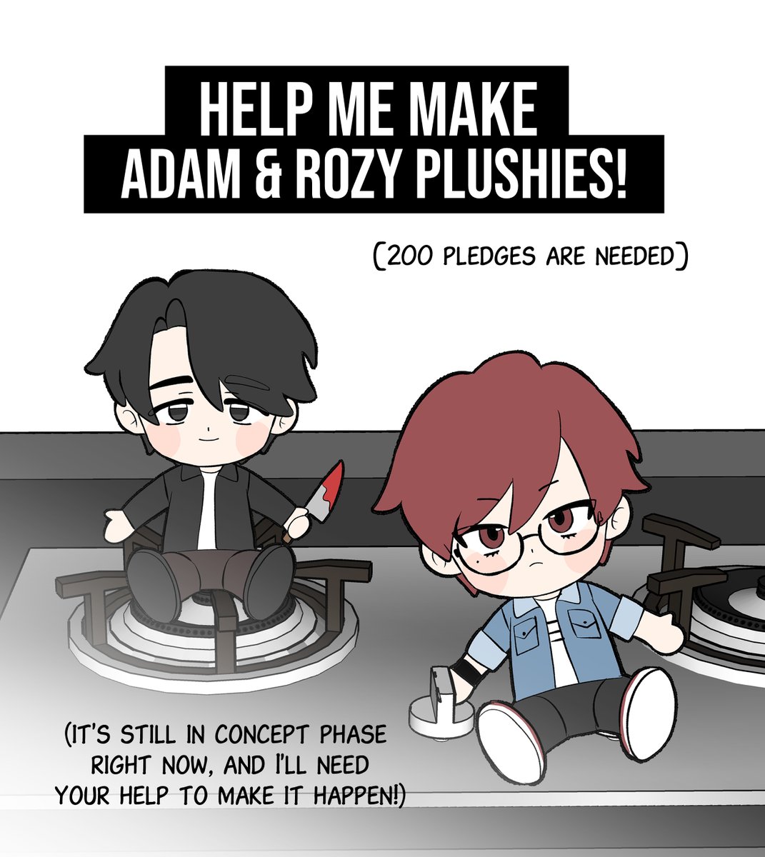 az_hanza's tweet image. Hello!  
I need your help to make Adam and Rozy plushies a reality!

#thguyupstairs #webtoon