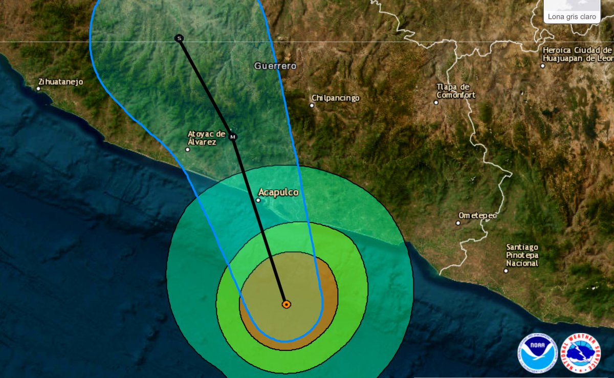 InfoMeteoro's tweet photo. 📣¡I M P R E S I O N A N T E!🌀

🔴HURACÁN #OTIS ALCANZA CATEGORÍA 5;  EFECTOS CATASTRÓFICOS DE INUNDACIONES, DESLIZAMIENTOS, CORRIENTES Y DESBORDE DE RÍOS.

Ubicación: 90 km al SSE de #Acapulco
Viento: 260 km/h; ráfagas 320 km/h
Movimiento: Norte a 15 km/h

⚠️Tocaría tierra esta madrugada cerca de #Acapulco